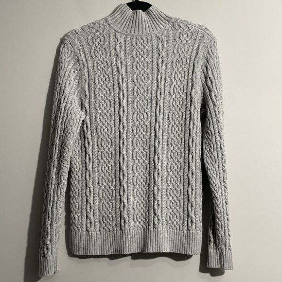Talbots Gray Cable Knit Sweater Women’s L – Quarter Zip, Long Sleeve Pullover - Picture 2 of 14